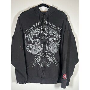 Vintage Y2K West Coast Choppers zip-up black graphic hoodie bikercore XL